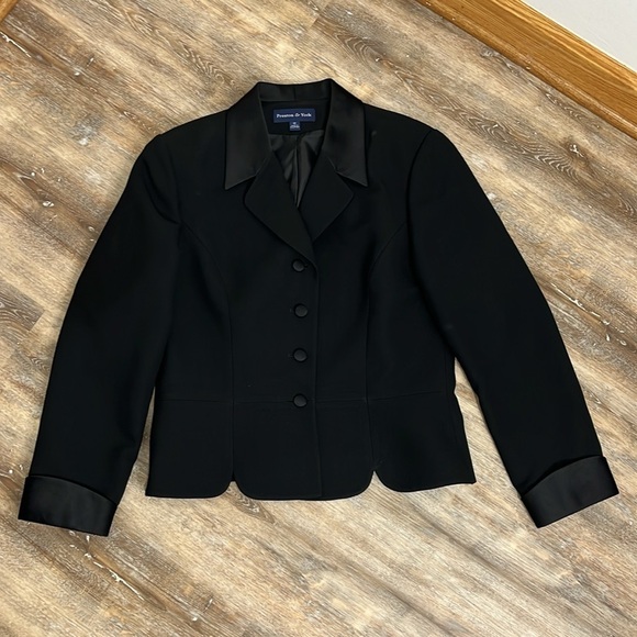Preston and York Women's Size 12 Black Tuxedo Jacket Satin - Picture 8 of 15